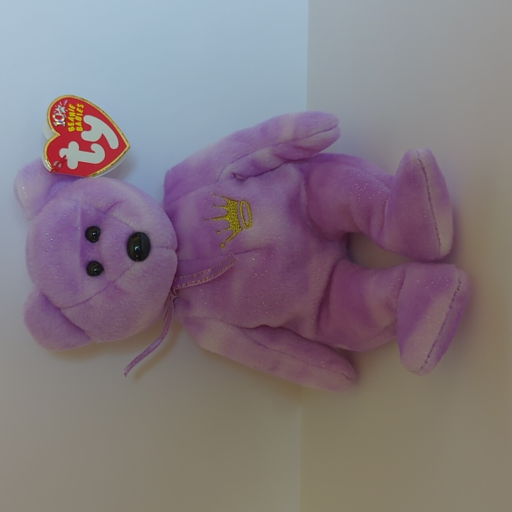 TY Yours Truly Beanie Baby Bear 2002 Purple Plush